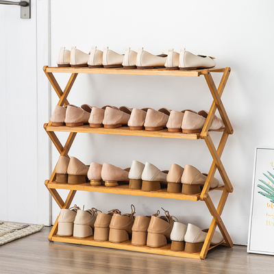 折り畳み式の木のタケ パネルの靴の棚の家具3層
