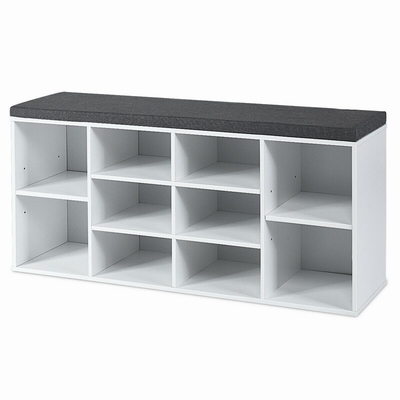 2つの層のクッション10スロットが付いている木のCubbyの玄関の靴の貯蔵のベンチ