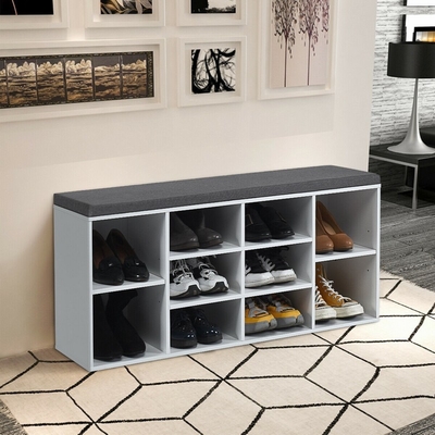 2つの層のクッション10スロットが付いている木のCubbyの玄関の靴の貯蔵のベンチ