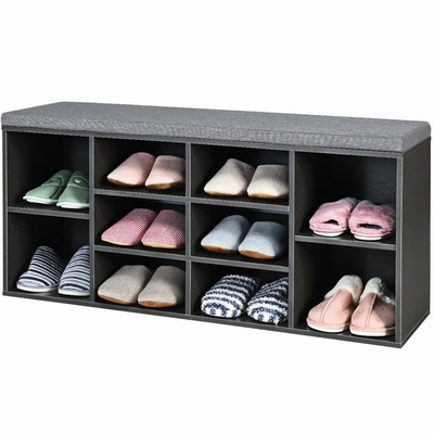 2つの層のクッション10スロットが付いている木のCubbyの玄関の靴の貯蔵のベンチ