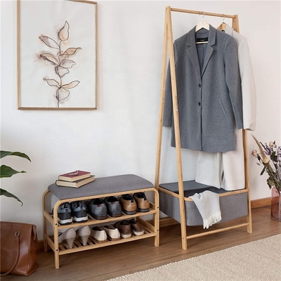 エコのクッションが付いている友好的なタケ靴の棚の家具の通路の靴の貯蔵のベンチ