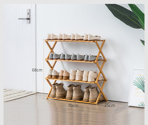 折り畳み式の木のタケ パネルの靴の棚の家具3層