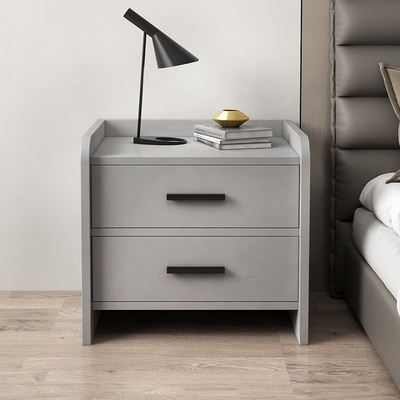 Ecoの友好的な材木のベッドサイド・テーブルの灰色の白い2引出しNightstand